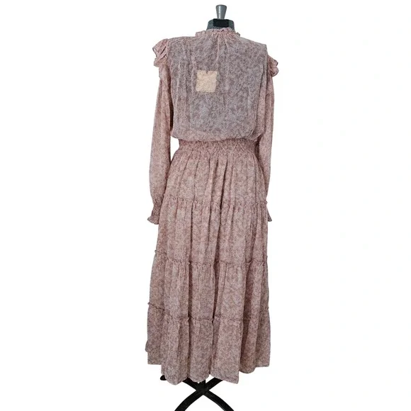 Anthropologie Dress Forum Dusty Rose Floral Tiered Boho Maxi Dress Large NWT - Picture 8 of 16